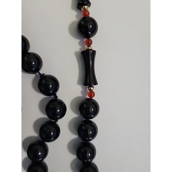 Black Onyx 32” Long Necklace Knotted Bead Mixed 10MM Round and 20MM See Pictures - Picture 14 of 16